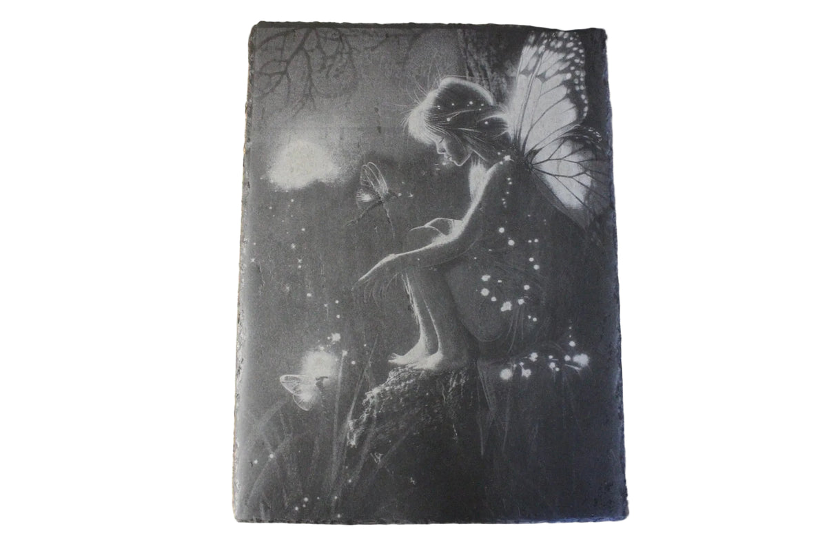 Fairy Seated Engraved On Slate