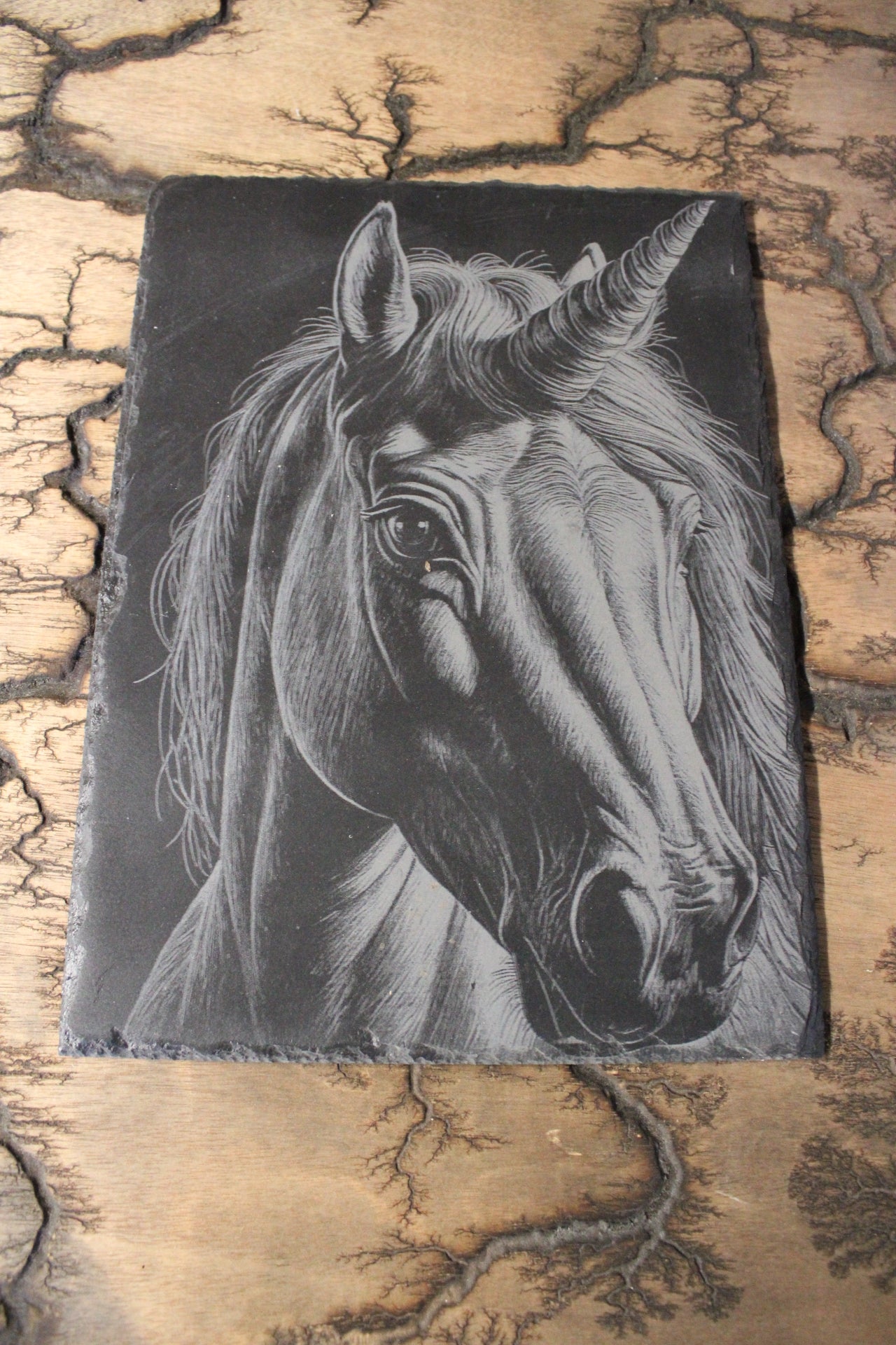 Unicorn Slate Engraving