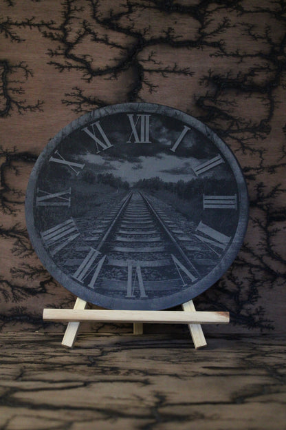 Train Track Clock - Slate Engraving