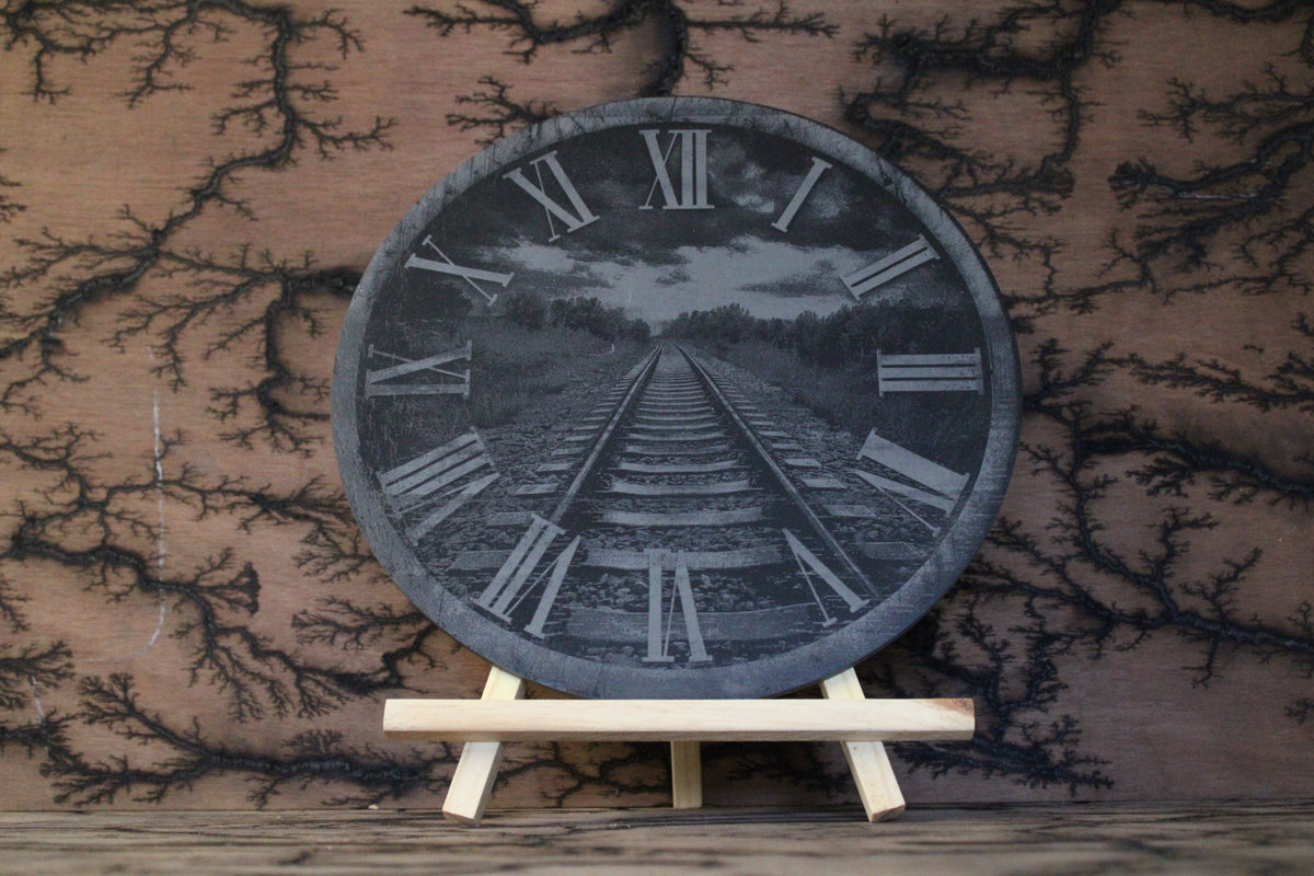 Train Track Clock - Slate Engraving