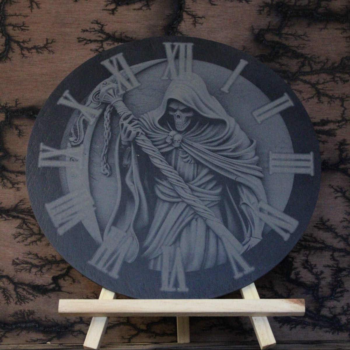 Grim Reaper Clock - Slate Engraving