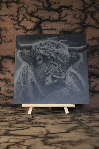 Highland Cow Engraved Slate