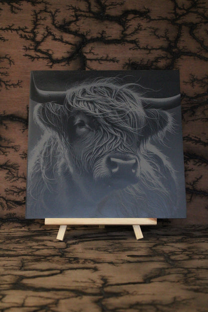 Highland Cow Engraved Slate