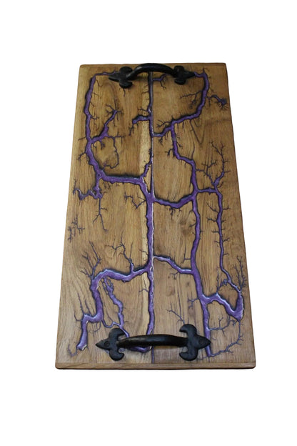 Reclaimed Oak Purple Lichtenberg Tray - Photo Luminescent