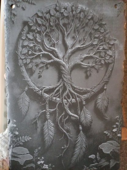 Tree of Life Engraved Slate Wall Hanging Art