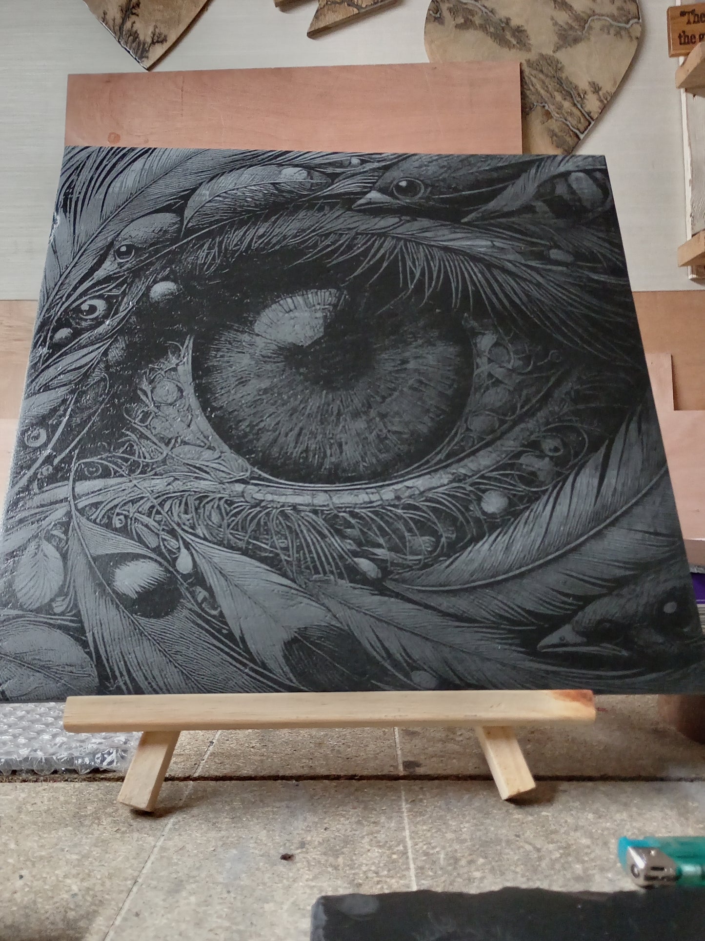 Large Unique Heavily Detailed Eye Engraved Slate