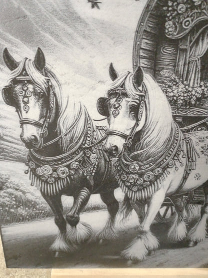 Unique Bow Top Wagon & Horses Engraved Slate