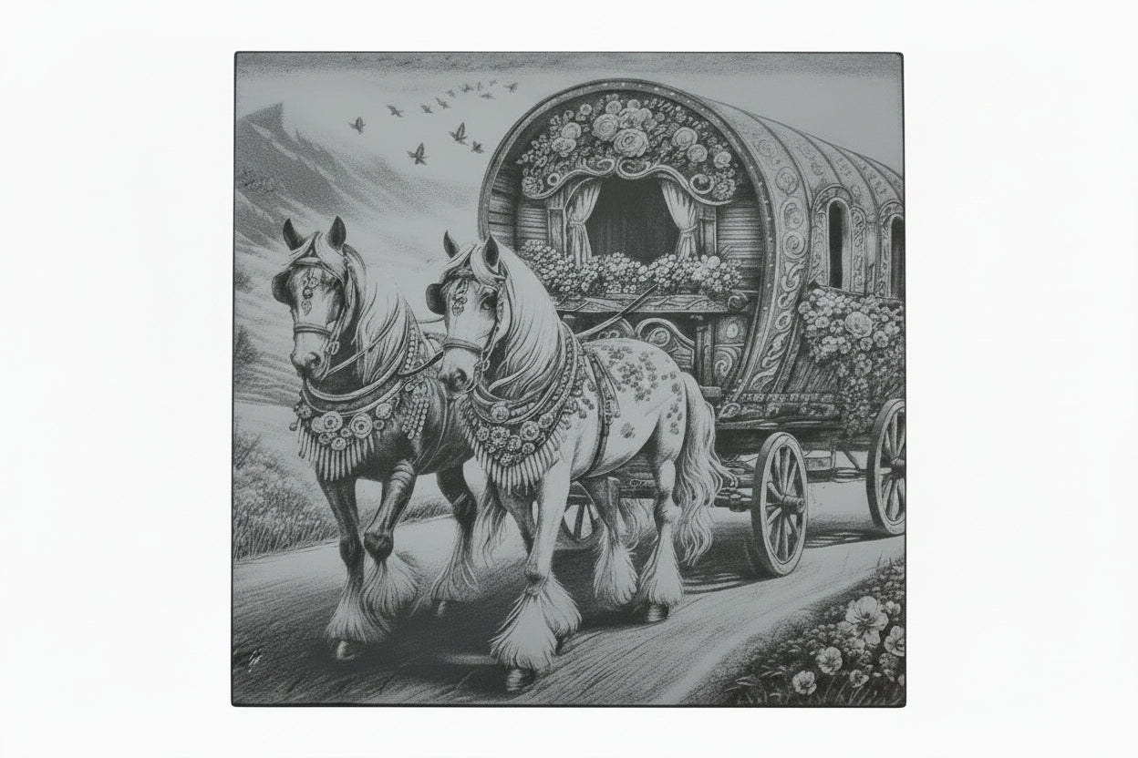 Unique Bow Top Wagon & Horse's Engraved Slate