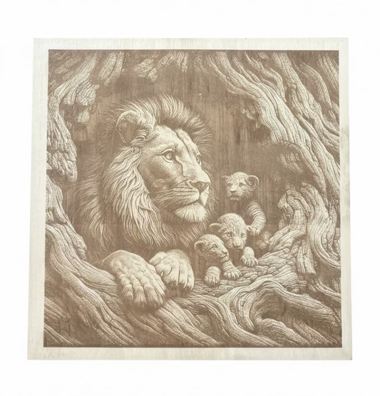 Lion's Cave  - Engraved Wood