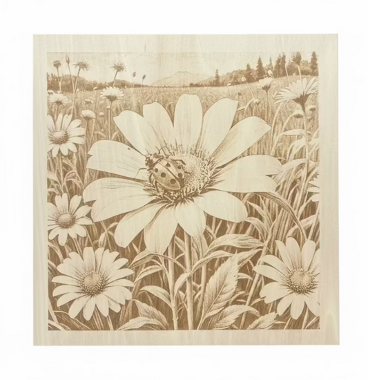 Daisy Field  - Engraved Wood