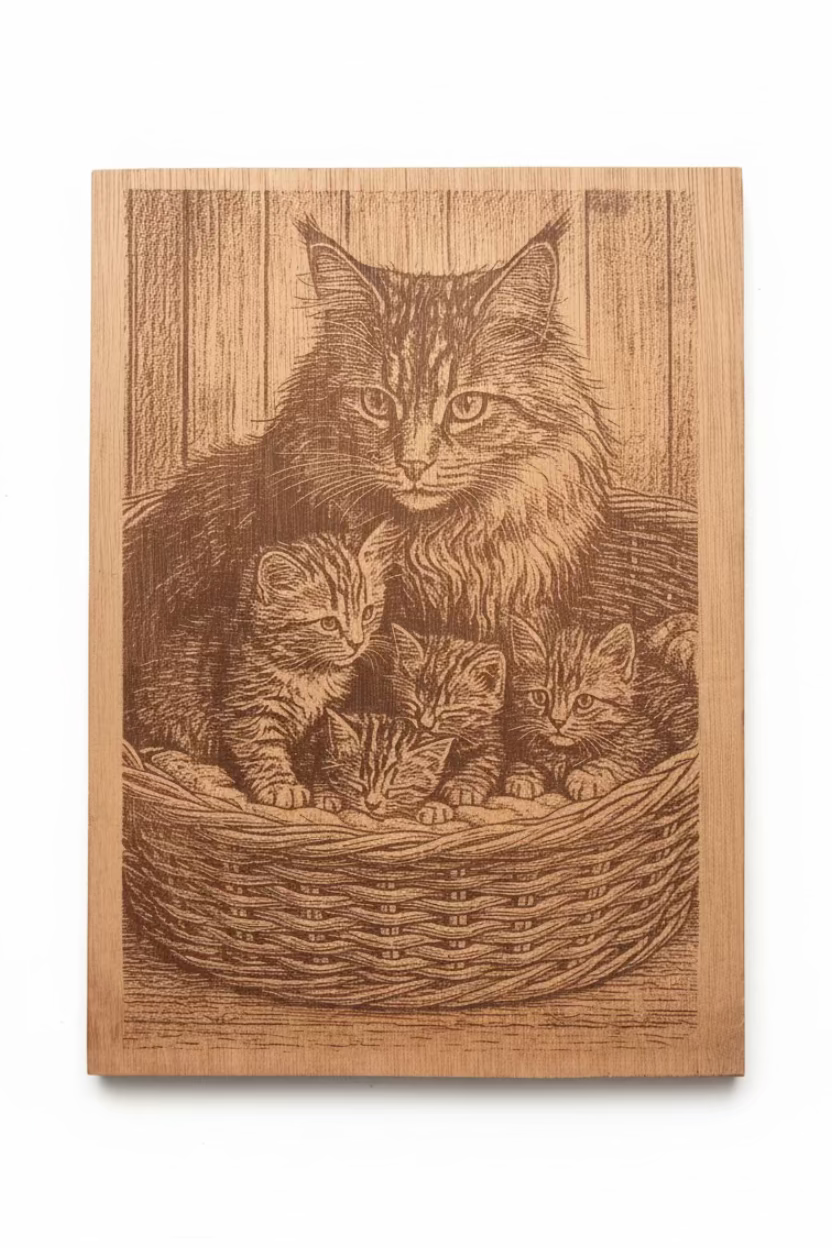 Cat Group - Engraved Wood