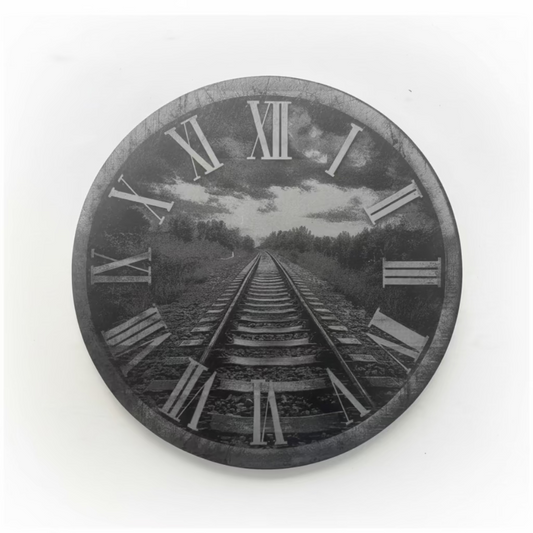 Train Track Clock - Slate Engraving